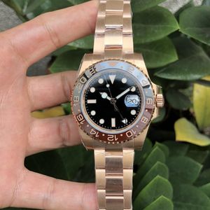 GMT Luxury Men's's Watch 40mm Black Brown Brown Watch mécanique automatique 904L Miroir en saphir en acier inoxydable montre Super Glow Calendar Watches High Quality