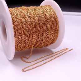 GNAYY 10Meter Lot in bulk Plated Gold Smooth Oval O Rolo Chain Stainless steel DIY jewlery Marking Chain 1 5MM 2MM239r