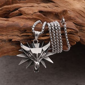 Zilveren roestvrijstalen herenwitcher wolf Charms Hanger Ketting Rolo Ketting 3mm 24 '' Biker Sieraden Kerstcadeaus