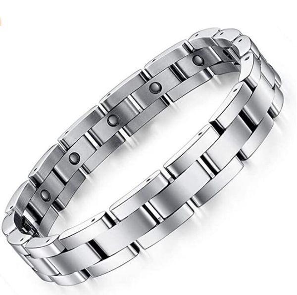 GNAYYHZ Bracelets de chaîne à maillons magnétiques pour hommes Soulagement de la douleur arthritique Bracelet de thérapie en acier inoxydable titane élégant 12MM 8,66 POUCES