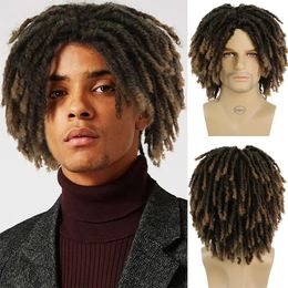 GNIMEGIL Synthétique Court Tressé Perruque pour Hommes Afro Bob Ombre Brun Crochet Twist Cheveux Dreadlocks Perruque Dreads Naturelles Perruque Homme Rasta 240118