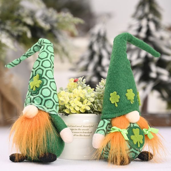 Muñeco de peluche de gnomo, decoración de fiesta del Día de San Patricio, muñecos de gnomos de trébol verde sin rostro, regalos de días irlandeses para niños