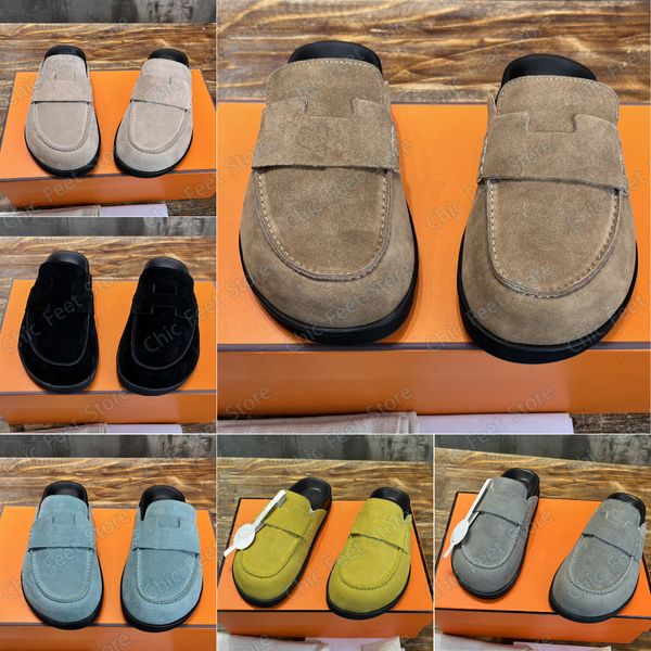 Go Mule Mulas cómodas Sandalias Zuecos de diseñador Zapatillas planas Diapositivas Zapatos casuales clásicos Plantilla de piel de becerro Suela de goma Sandalia de playa 35-44