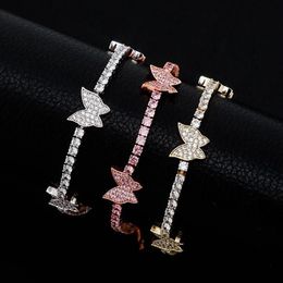 Go Party – Bracelet de cheville avec petit pendentif papillon rose, chaîne de pied en diamant, pour femmes, 2543