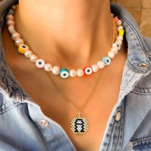 Go2Boho 2 pcs/lot tour de cou turc mauvais œil plage colliers de perles en acier inoxydable chaîne initiales pendentif collier pour femmes bijoux