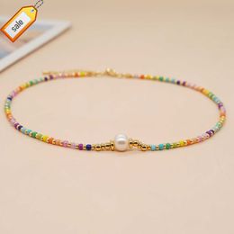 Go2boho bunte Rainbwo gemischte Japan-Perlen-Choker-Goldkette für Frauen, Statement-Sommer-Strand, zierliches Geschenk