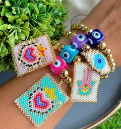 GO2BOHO Bracelet perlé plaqué or Miyuki Bracelets faits à la main pour femmes bijoux délicats Eye Love Heart Mom Charme en 240429