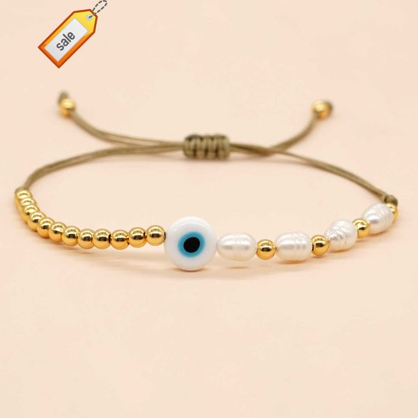 Go2boho nouveau en perle d'eau douce perle d'or mauvais œil amitié Bracelet pour femmes Boho nouveauté en été bijoux