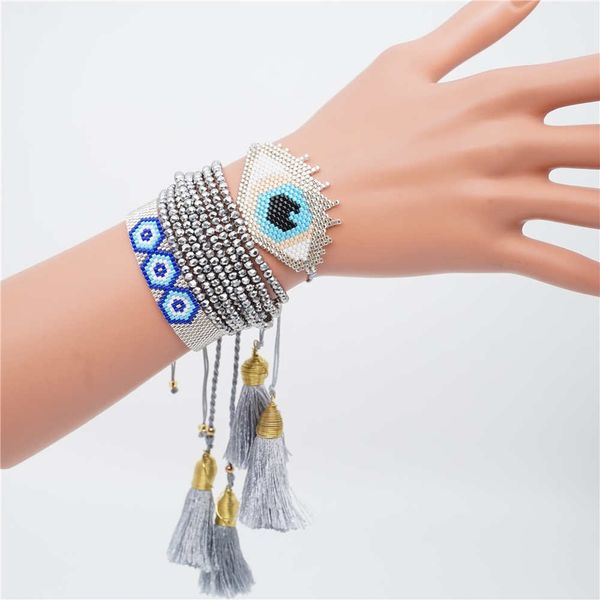 GO2BOHO Turco Evil Ojal para Mujeres Joyas de pulsera Miyuki México Pulseras Mujer Color de plata