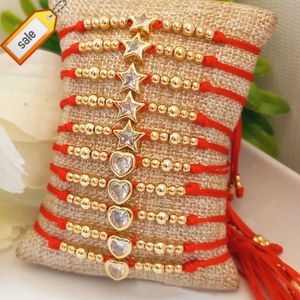 Go2boho Zircon CZ Or Coeur Étoile Charme Perle Bracelet Pour Femmes Corde Rouge Amitié Réglable Bijoux D'été Cadeau Chanceux