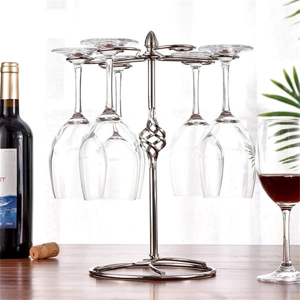 Porte-gobelet porte-gobelet à vin verre rouge debout avec 6 crochets verres à boire suspendus en acier inoxydable 220509