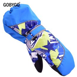 Gobygo kinderen winter warme ski handschoenen jongens / meisjes sport waterdicht winddicht antislip sneeuw wanten verlengd pols skiën 220106