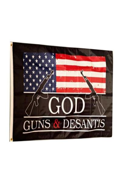 God Gun desantis USA Flag 100d Polyester Color vívido UV Fade Resistente Decoración de doble costura Banner de 90x150cm Impresión digital WH7239667