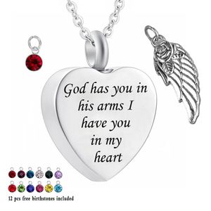 God heeft je in zijn armen ik heb je in mijn hart -12 stuk geboortesteen urn ketting hart Memorial Keepsake sieraden voor as