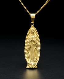 Dieu sainte mère Vierge Marie charme Couleur en or jaune avec 24quot Collier de chaîne de trottoir cubaine pour hommes et femmes4287872