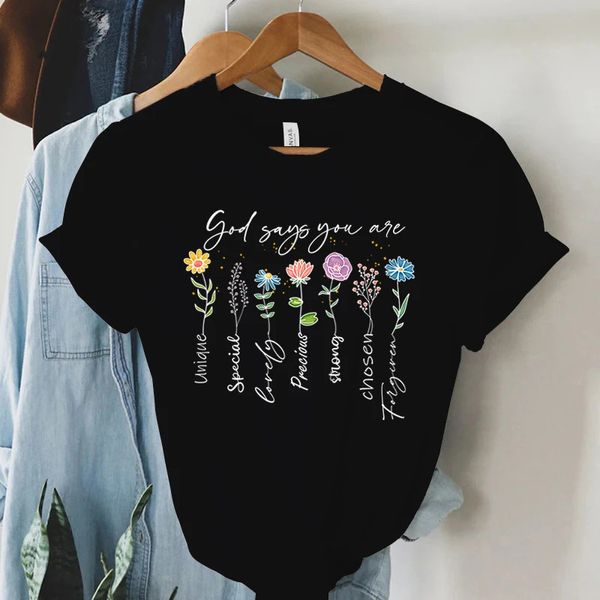 Dieu dit que vous êtes unique imprimé T-shirt Femmes Gospel Music Fashion Streetwear Tops Vintage Religion Faith Christian Tees Tshirt 240510