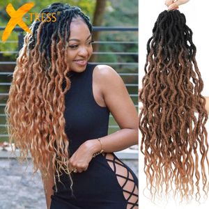 Déesse fausse locs avec des tresses de crochet synthétique à extrémité bouclée cheveux pour femmes ombre couleur brun dreadlocks x-stress 240409