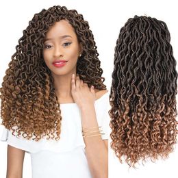 Godin Faux Locs Haar met krullende uiteinden Synthetische gehaakte vlechten Haarextensies voor vrouwen OMBRE BRUINE LAND MEESTE DRAADLOCKS