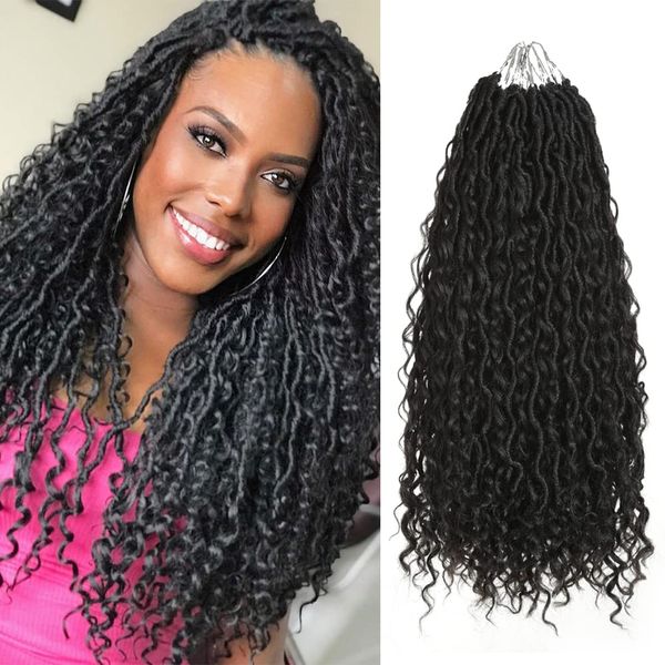 Goddess Locs Crochet Hair 18 pulgadas River Locs Crochet ondulado con cabello rizado en medio y extremos Extensión de cabello trenzado sintético