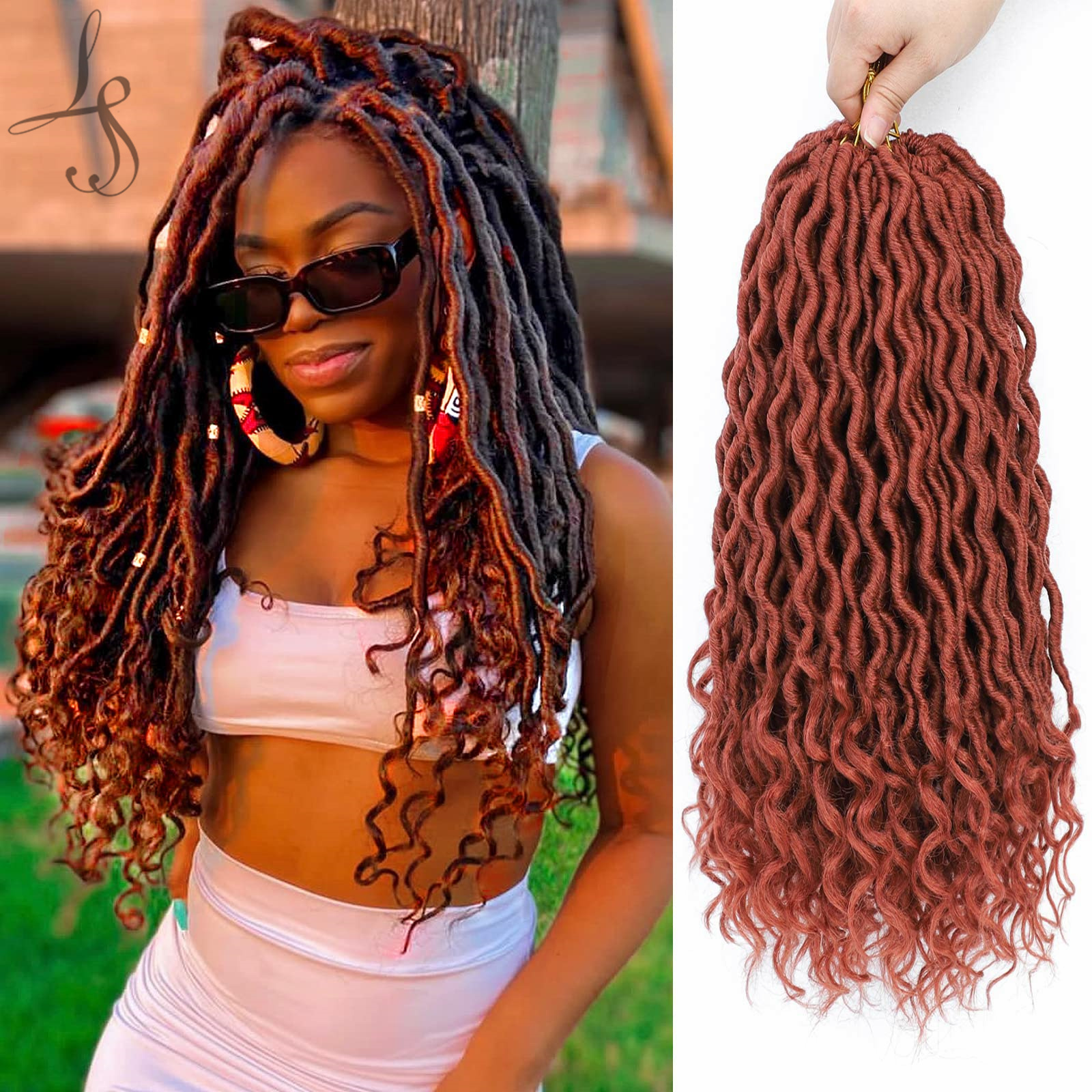 18 pollici Goddess Locs Crochet Hair Wavy Faux per donne nere Ombre con estremità ricci Trecce sintetiche Estensioni dei capelli LS12