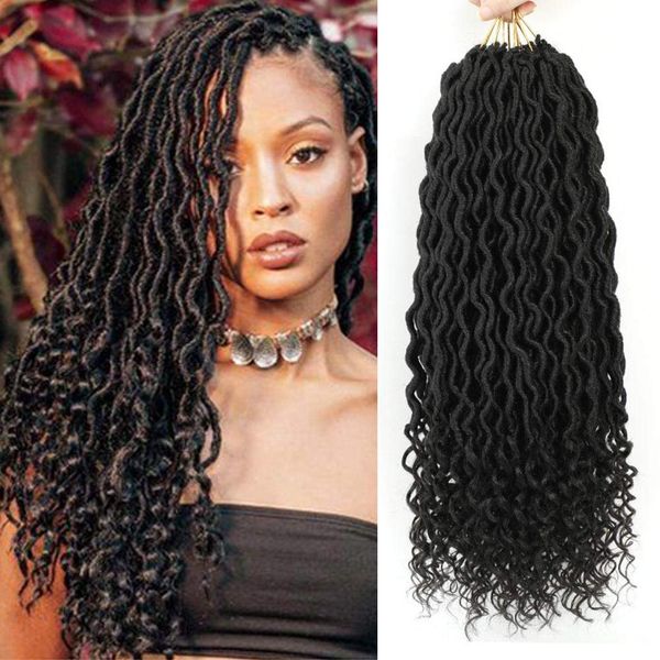 Goddess Locs-trenzas de pelo de ganchillo, pelo sintético ondulado, con extremos rizados, extensión de pelo trenzado