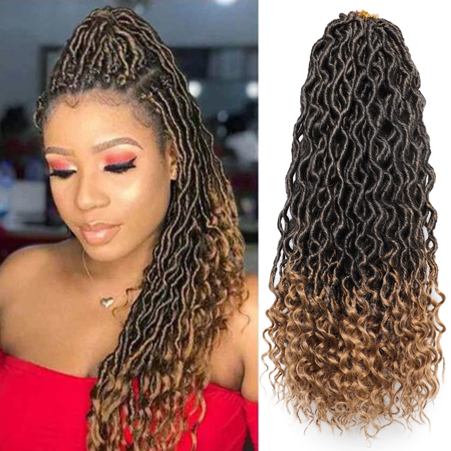Goddess Locs Crochet Hair Wavy Curly Faux Locs Crochet Braids Synthetic Hair Extensions Ombre Crochet Faux Locs Low Temperature Braiding Hair
