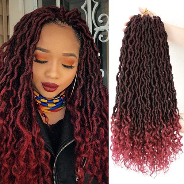 Goddess Locs-extensiones de cabello trenzado sintético, pelo de ganchillo, ondulado, con extremos rizados