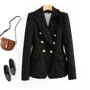 Déesse tempérament veste de costume en tweed à double boutonnage costume mince de haute qualité est mince et petit parfum veste femmes 220402