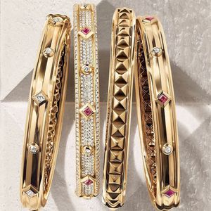 Godki Big Fashion Luxury Bold Bangle Cuff for Women Wedding Party Multi Cubic Zirconia Crystal CZ Dubai Gold Color Bracelet 240428