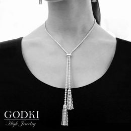 GODKI ontwerp zirconia lange kwast hanger ketting voor vrouwen party bruiloft Cstar Yashow Sieraden Jas Trui ketting 201104199j