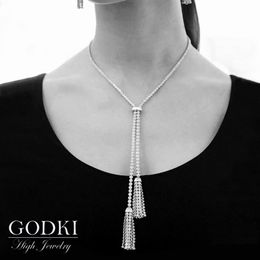 GODKI design zircone long gland pendentif collier pour les femmes fête de mariage Cstar Yashow bijoux manteau pull chaîne 2011042302