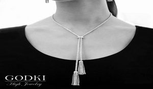 Godki Design Zirconia Lange Tassel hanger ketting voor vrouwen feestwedding cstar yashow sieraden jas trui ketting 2011045830919