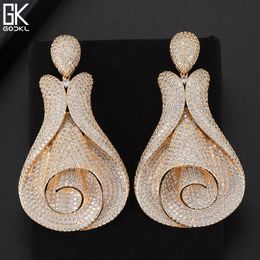 Godki Luxe Bloem Verklaring Grote Dangle Earring voor Dames Bruiloft Cubic Zirkoon CZ Indian Gold Bridal Earrings Mode-sieraden J190718
