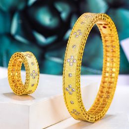 GODKI luxe à la mode arabie saoudite bracelet ensemble de bagues ensembles de bijoux pour les femmes de fiançailles de mariage brincos para as mulheres 240318