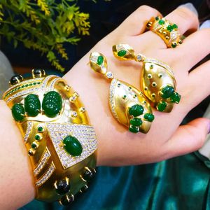 Godki nieuwe charmes 3 st armband ring oorbel set voor vrouwen bruiloft bruids zirkoon Dubai partij bruiloft sieraden boho cadeau H1022