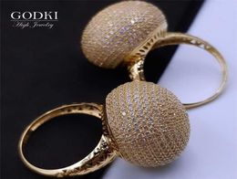 Godki Trendy Disco Ball Big Bold State Anneau pour les femmes Rings de doigt de zircon cubique Perles de charme Bohemian Beach Jewelry 2202093427519