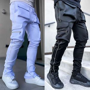 Godlikeu Cargo pantalon printemps et automne hommes Stretch multi-poches réfléchissant droit sport Fitness pantalon décontracté Joggers