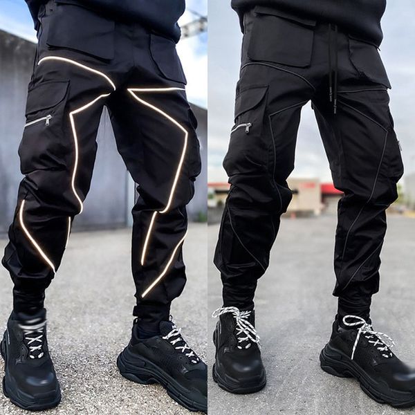 GODLIKEU Pantalon cargo décontracté pour homme, ample, grande taille, rayé, multi-poches, sport, fitness, hip hop, survêtement