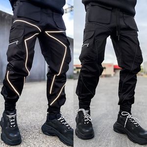 Godlikeu Mens Casual Cargo Pants Losse plus size gestreepte Multi Pocket Sports Fitness Hip Hop Jogger broek