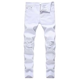 GODLIKEU Jeans blancs pour hommes déchirés en détresse noir skinny denim hip hop bouton stretch pantalon hiver 01 34