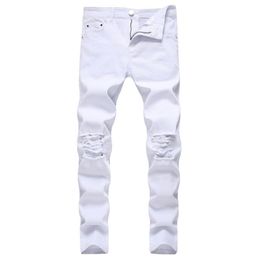 GODLIKEU Jeans pour hommes blancs déchirés en détresse noir skinny denim hip hop bouton stretch pantalon221u