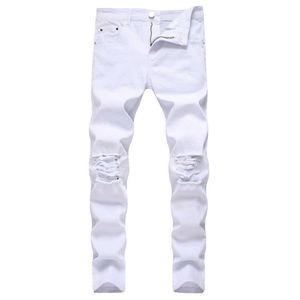 Godlikeu Blanc Hommes Jeans Ripped Distressed Noir Skinny Denim Hip Hop Button Stretch Pants5gef