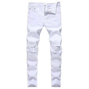 GODLIKEU jean blanc pour hommes déchiré en détresse noir jean maigre Hip Hop bouton pantalon extensible264V