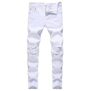 GODLIKEU jean blanc pour hommes déchiré en détresse noir maigre Denim Hip Hop bouton Stretch Pants3167