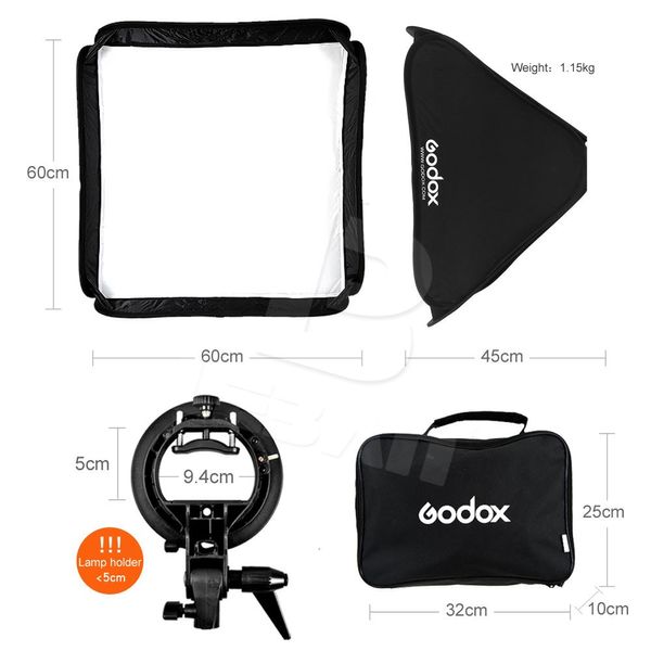 Godox 60 x 60cm 24 * 24inch Kit de boîte à soft pliable avec support de type S stable support de support flash bowens pour les flashs de l'appareil photo