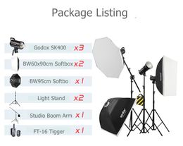 Godox SK400 3x 400W Photo Studio Flash Lighting,Softbox Light Stand Studio Boom Arm Top Light Stand