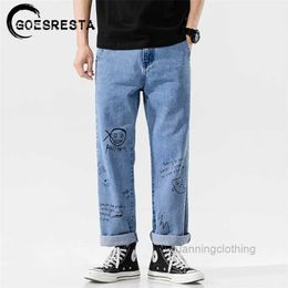 Goesresta Fashoins Jeans Pants Men Vintage rechte broek Streetwear Harajuku Baggy Kmqe