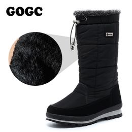 GOGC mi-mollet femmes neige imperméable femmes hiver bottes hautes dames chaussures noires G9637 Y200115