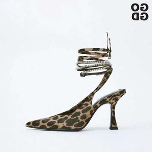 Gogd Design Fime Femmes pompes 759 Toe à lacets High Talons Himitone Léopard brillant Sandals Points Fashion Chaussures Ladie Da1