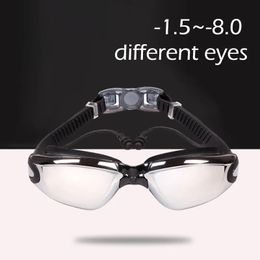 goggles -1.5 a -8.0 Adultos Miopía Silicona HD Galvanizado Antivaho Gafas de natación Gafas Personalizadas Diferentes grados para el ojo izquierdo derecho 231017